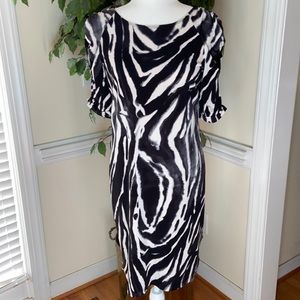 🦓Chico’s flattering zebra print dress w/ruched short sleeves
